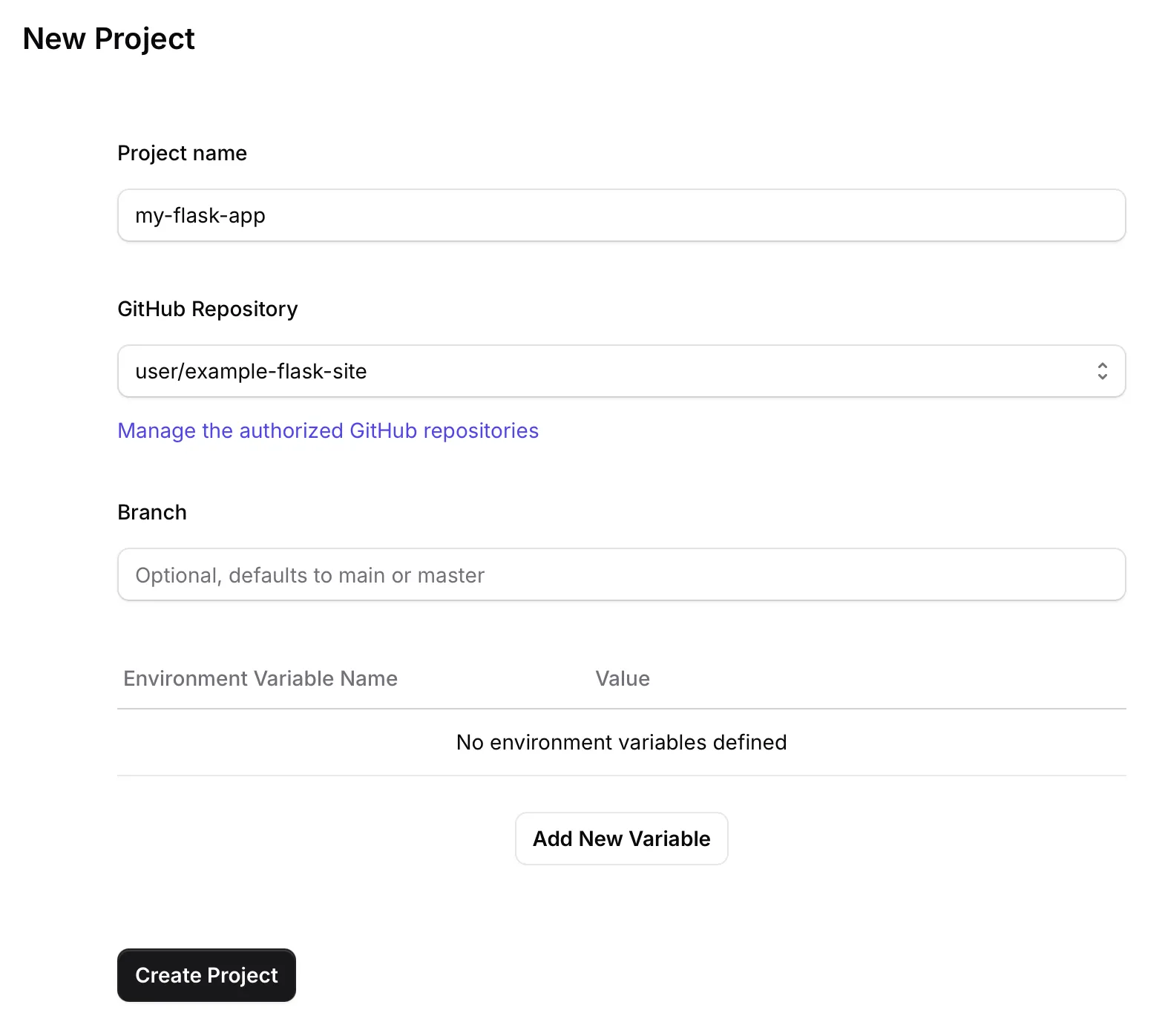 New Project Form