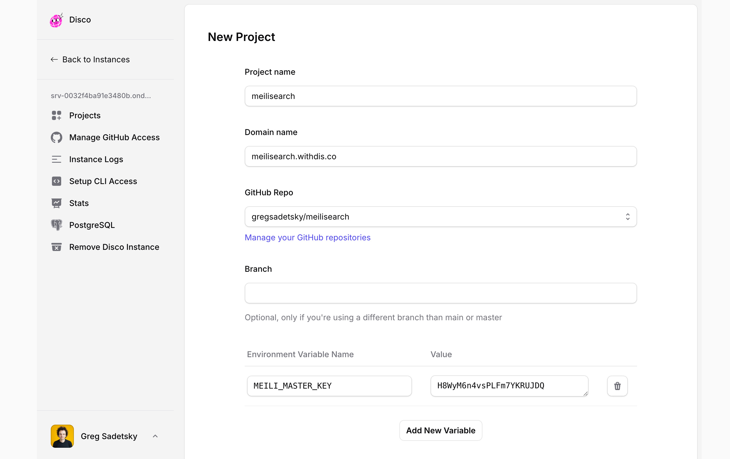 New project form
