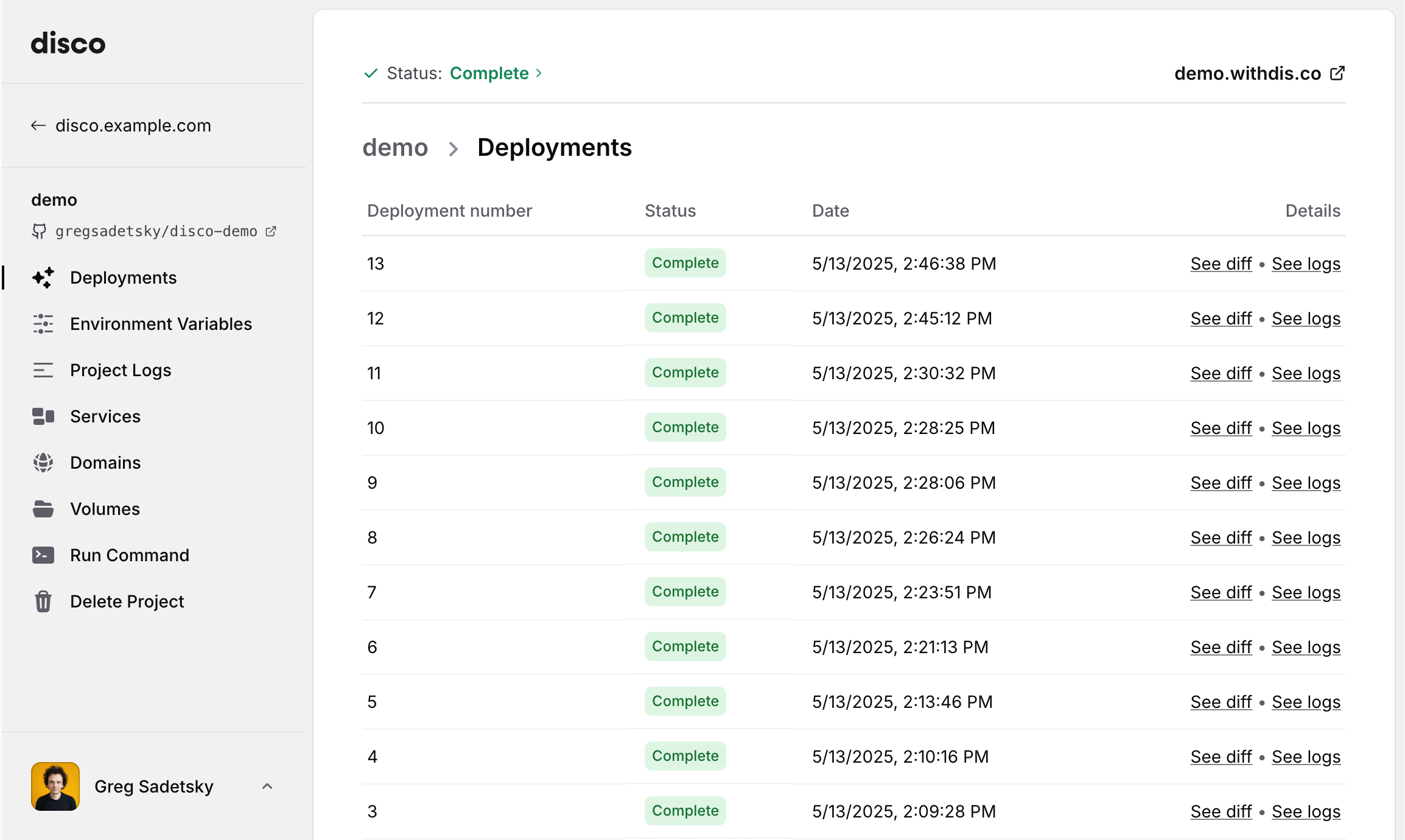 Disco dashboard preview